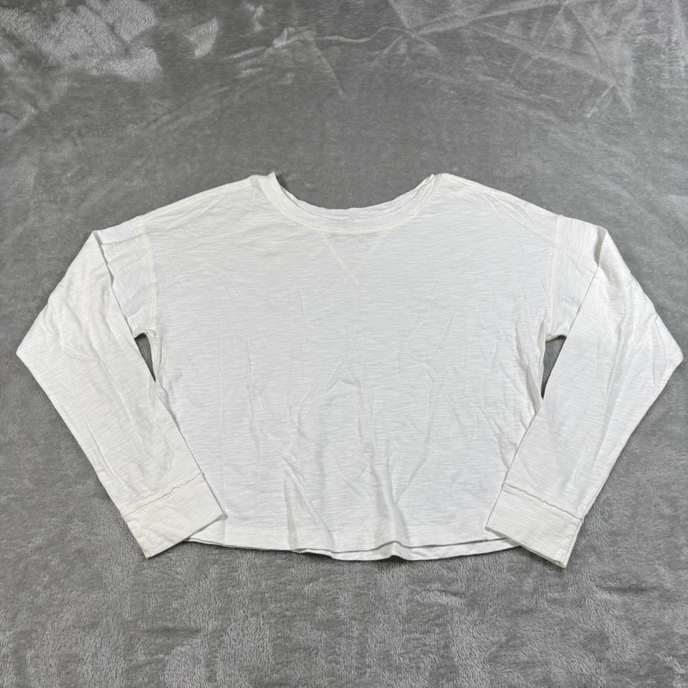 Abercrombie Fitch Cropped Shirt Women XS White Long Sleeve Lightweight Slub Knit
